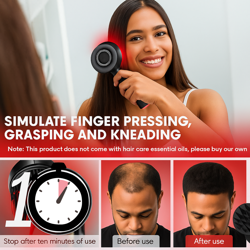 Woman using a hair care device with text on product usage and features.