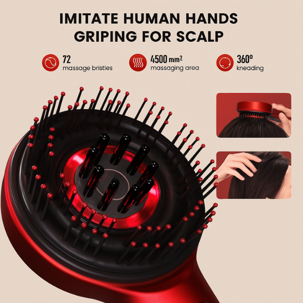 Hair massager with massage bristles and features on a beige background