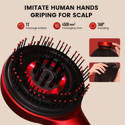 Hair massager with massage bristles and features on a beige background
