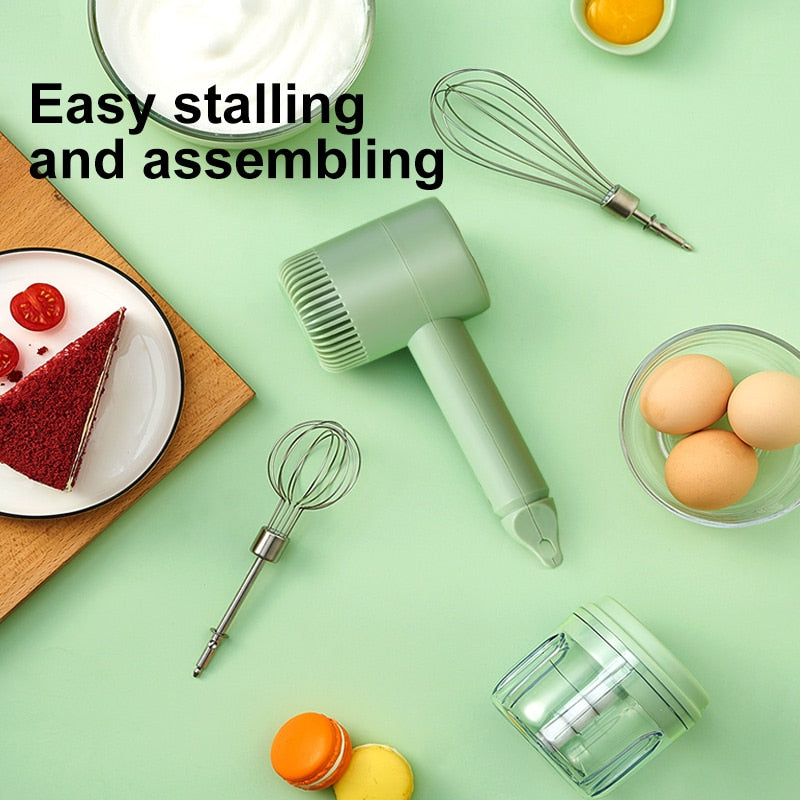 Wireless Portable Electric Food Mixer Hand Blender 3 Speeds High Power Dough Blender Egg Beater Hand Mixer