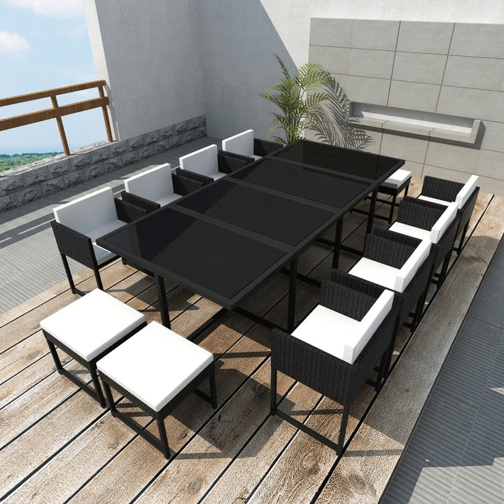 VidaXL 13 Piece Patio Dining Set with Cushions Poly Rattan